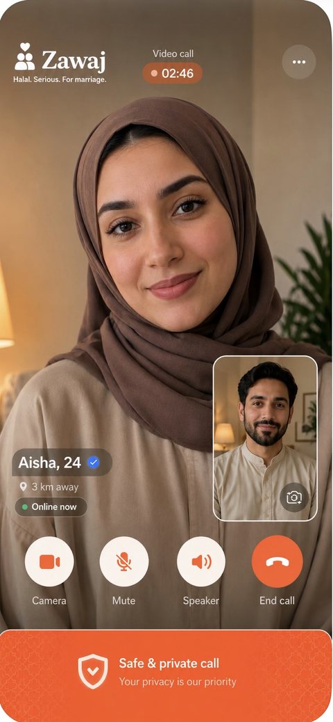 Zawaj app safe, private video call between two verified matches