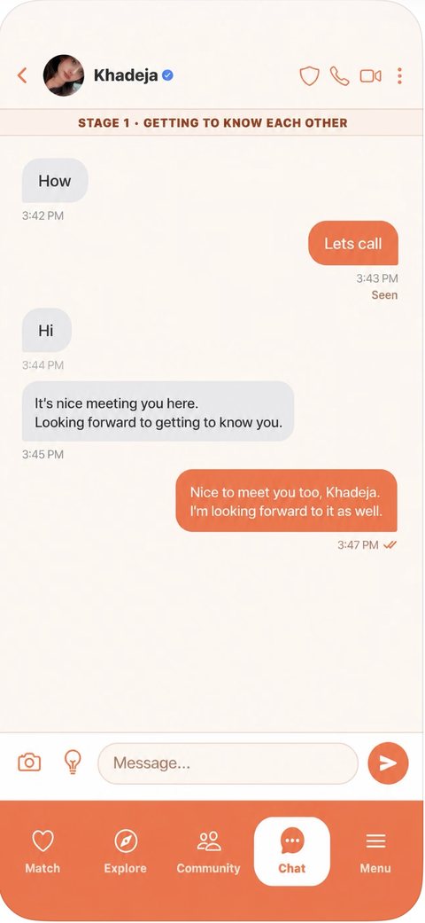 Zawaj app in-app chat conversation getting to know a match